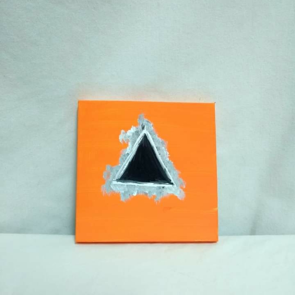 Psychedelic Small Desk Art Wall Art Black Triangle Small Artwork Orange Gift